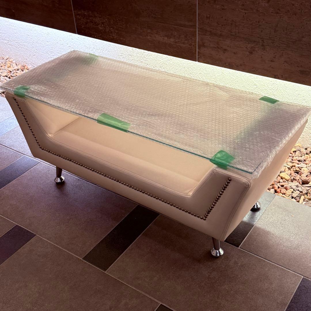 ホワイトレザー ガラステーブル グラストップテーブル SDT2051【送料無料】ホワイト | NOCEノーチェ