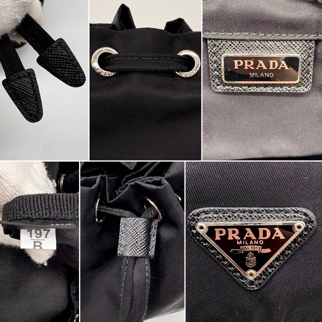 近年型 極美品】PRADA サフィアーノ テスートナイロン 巾着 ポーチ 黒