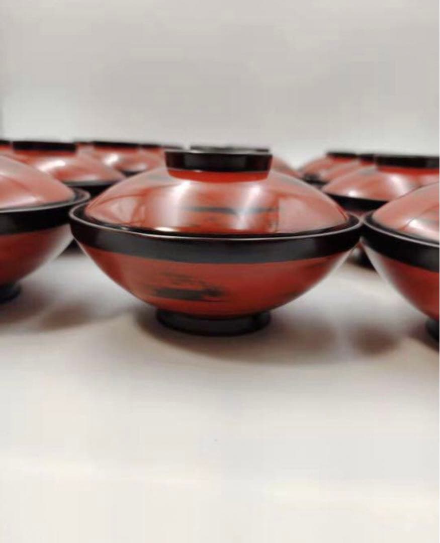 古い根来塗 蓋付汁椀 吸物椀 木製蒔絵椀20客 懐石料理