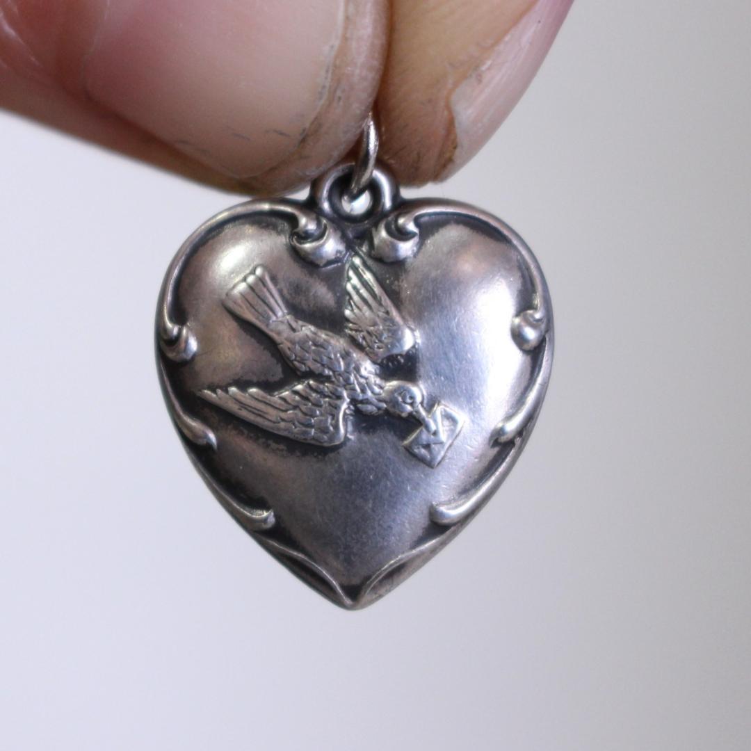 40s スウィートハートジュエリー WW2 シルバー 手紙 古着 ハート 鳩 鳥