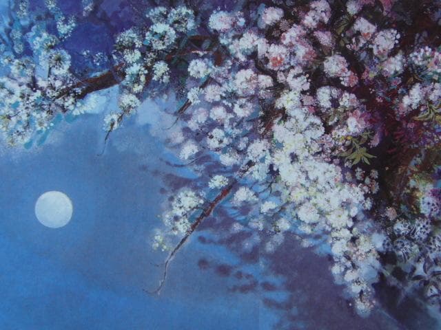 千野順子、【夜桜】、希少な額装用画集より、美品、新品額装付、インテリア
