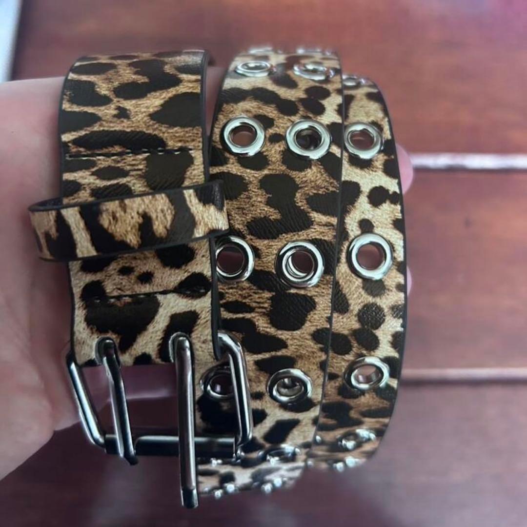 ダブルピンベルト スタッズベルト punkandyo ヒョウ レオパード - メルカリ