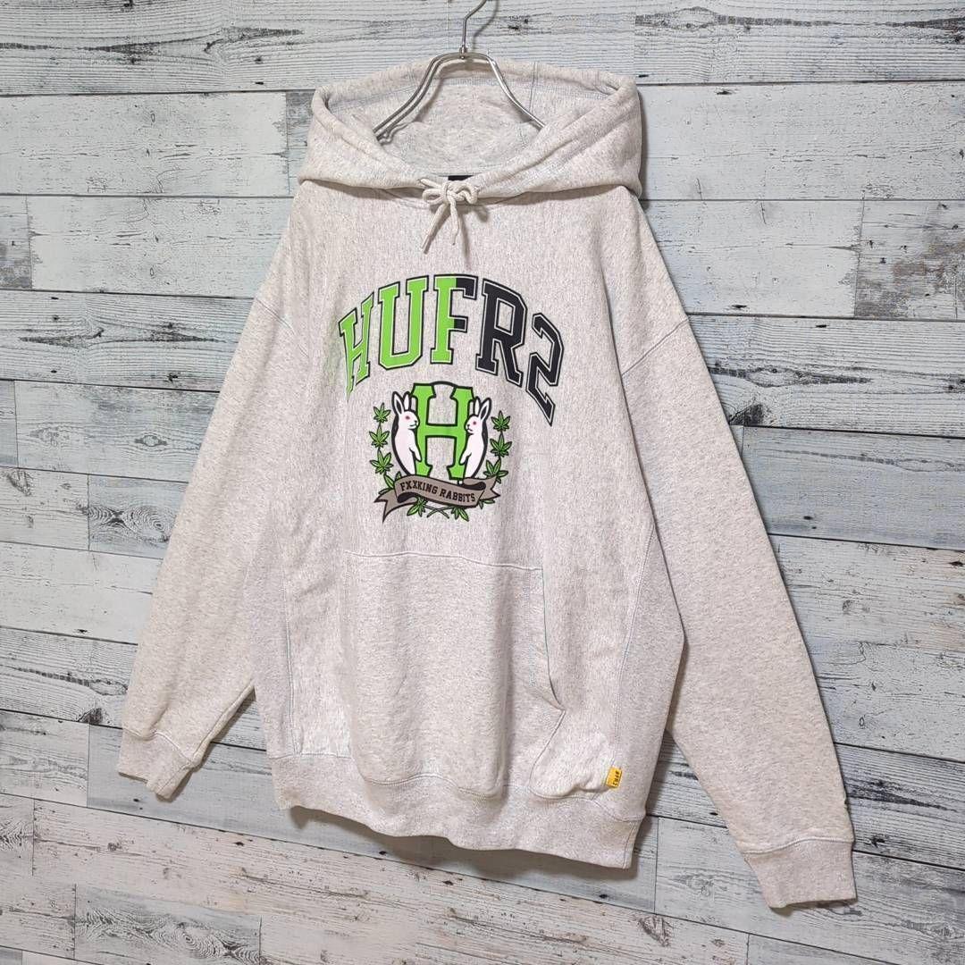 54【コムドットゆうた着用】FR2♤HUF 限定コラボパーカー グレー 人気L