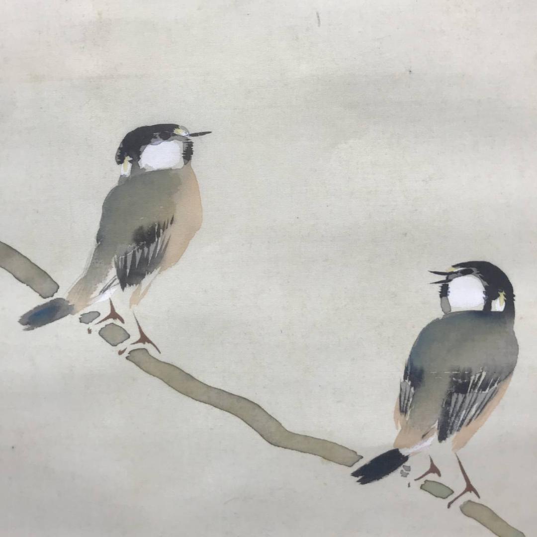 真作】川村憲邦/白梅小禽図/掛軸/名家伝来/AA-33