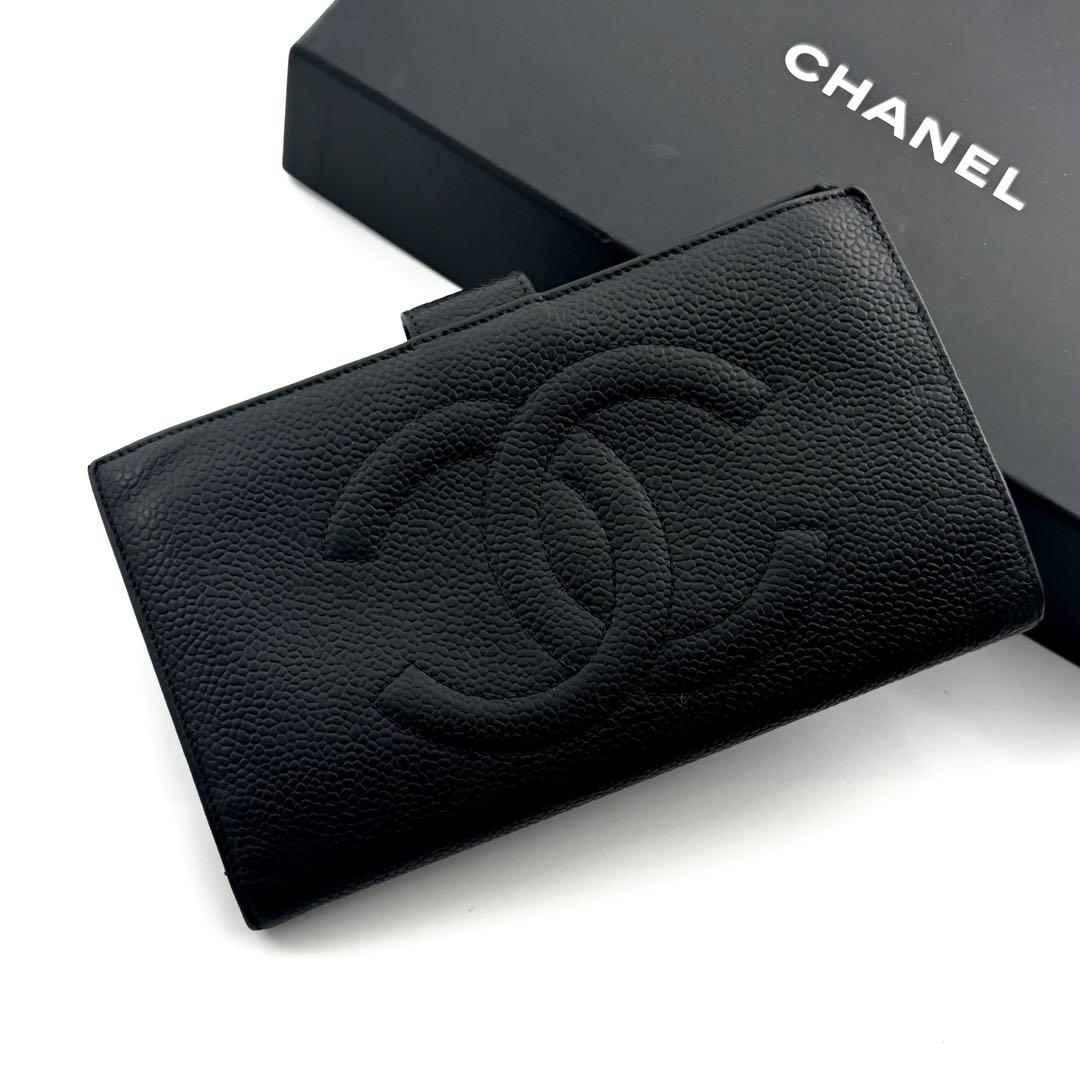 美品✨】シャネル 長財布 ココステッチ デカココ キャビア がま口