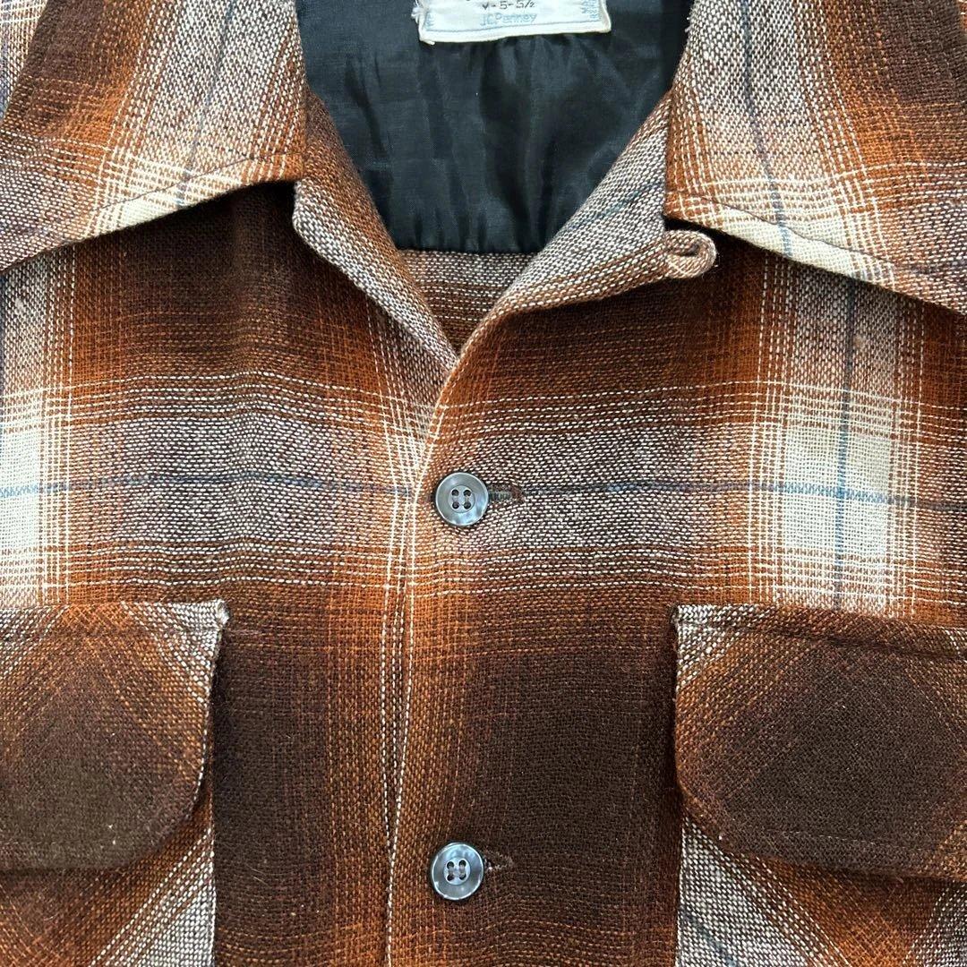 60s モンゴメリーワード オンブレ ウール シャツ M ブラウン - メルカリ