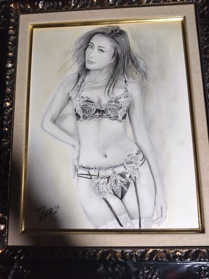 裸婦、美人画、絵画6FしなりW山本英二、肉筆、真作、高級額縁、高塚