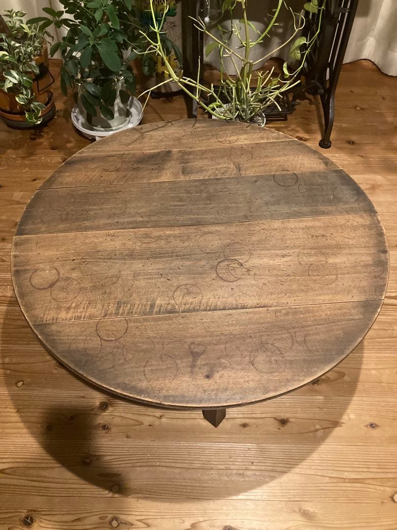 昭和レトロ 古い木製丸ローテーブル 折畳丸ちゃぶ台⑧直径910 - 座卓