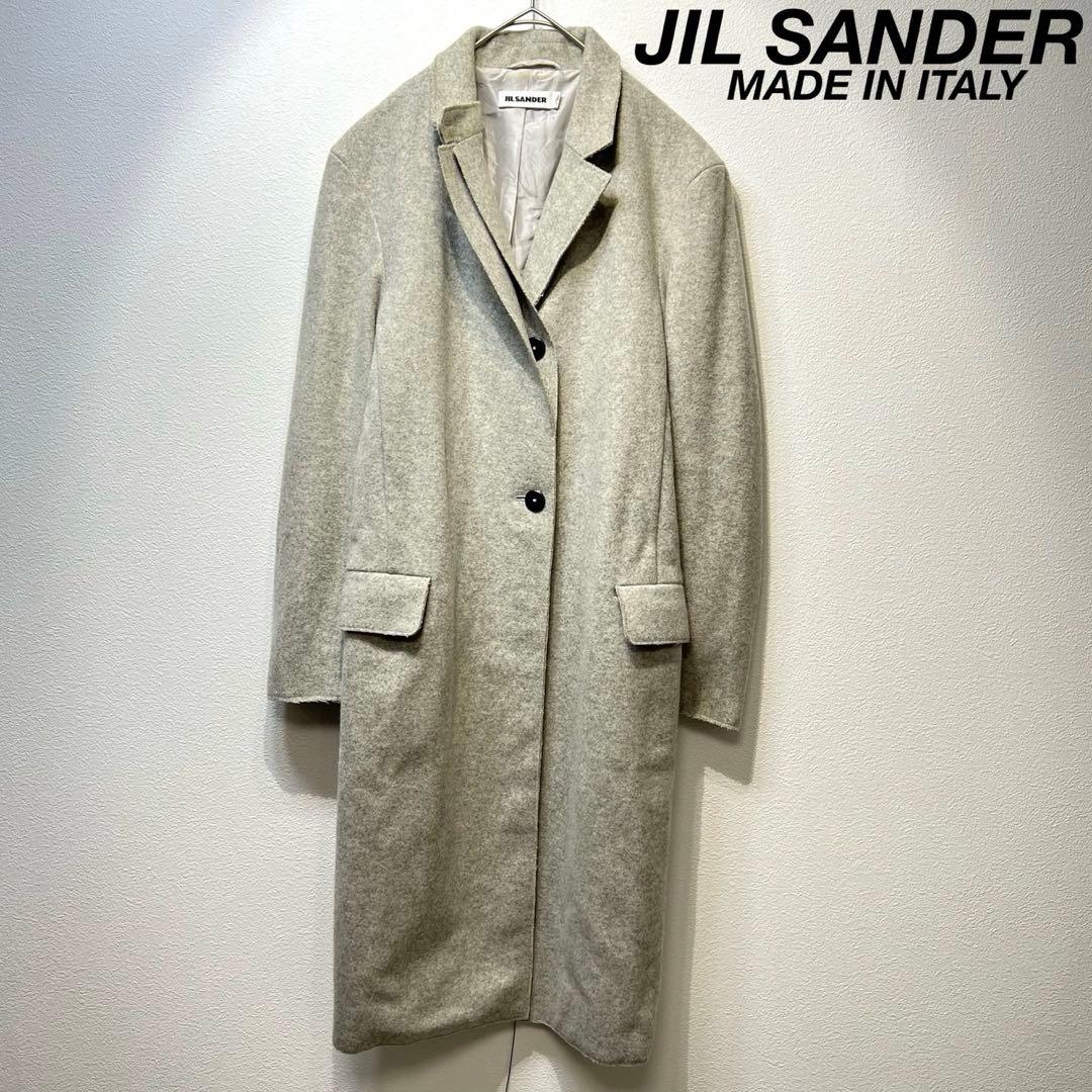 希少 JIL SANDER 上質 ウール シルク デザイン チェスターコート