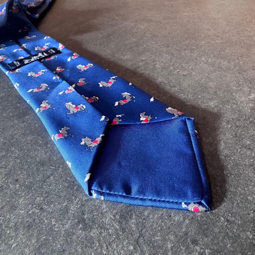 HERMES ネクタイ シルク 馬柄 ホース柄 アニマル柄 ブルー 青 総柄