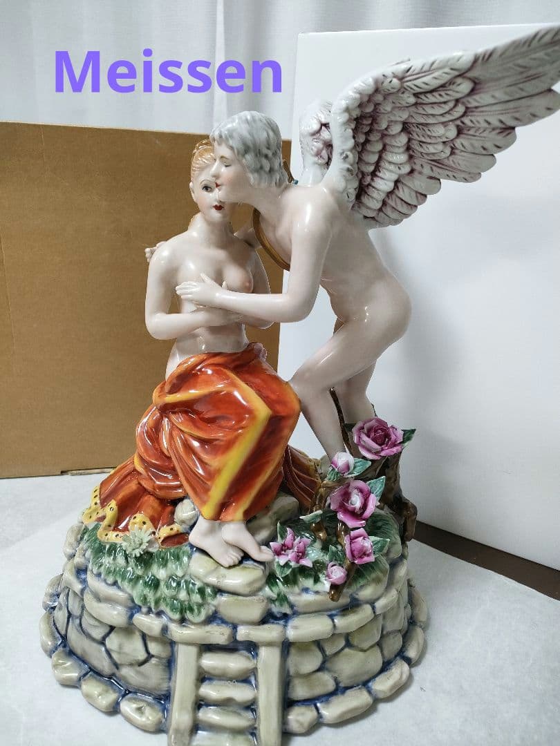 D*t様 マイセンMeissen　 フィギュリン　 天使と女性　 陶器人形　 置 ギャラ藤]マイセン⁄Meissen⁄帽子を持つ天使⁄フィギュリン⁄G-1778 [