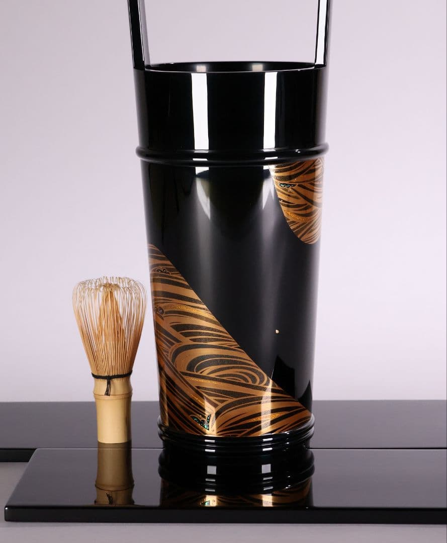 MA495 輪島塗 大徹造 田中貴司 流水金蒔絵 螺鈿入 手付花生 共箱