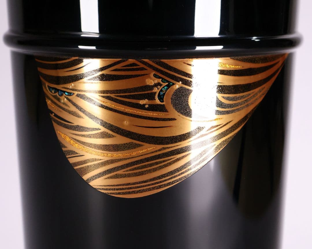 MA495 輪島塗 大徹造 田中貴司 流水金蒔絵 螺鈿入 手付花生 共箱