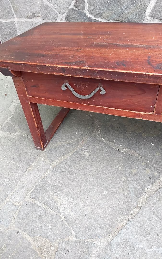 昭和レトロ 無垢材 木製文机 書斎机 ローテーブル 座卓 古家具 経 【 【