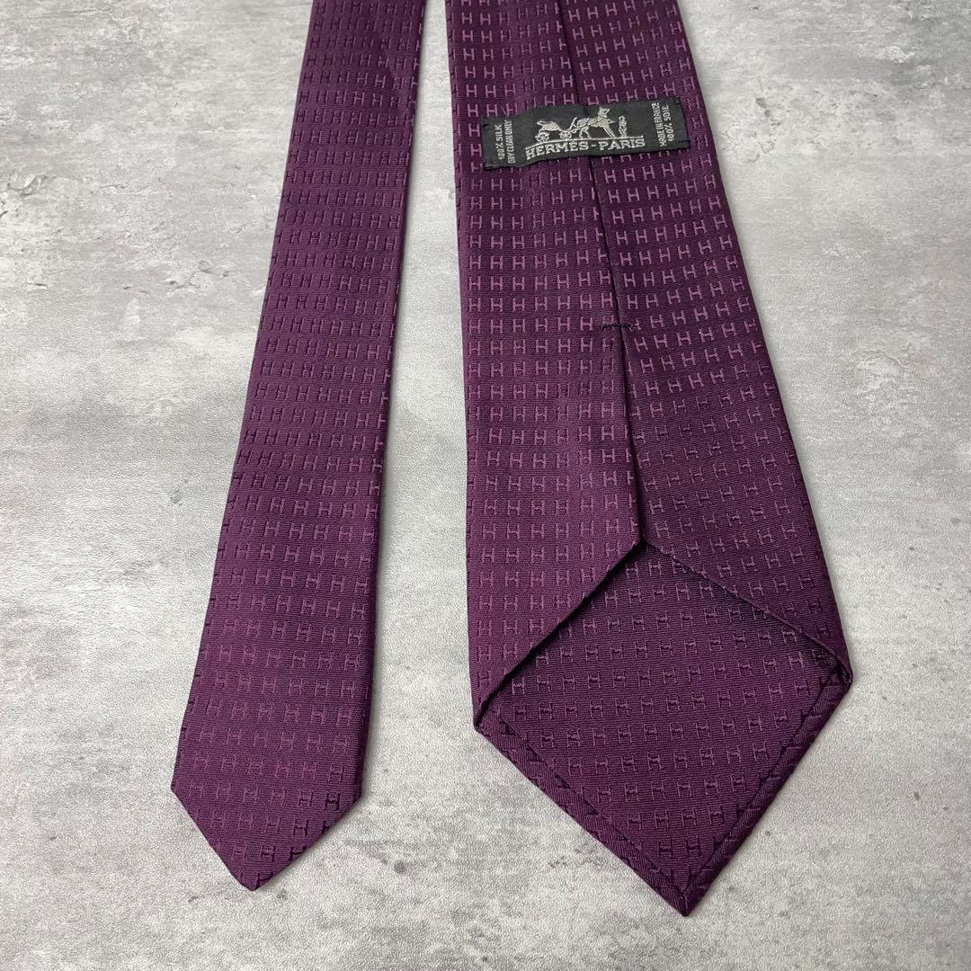 極美品✨HERMES ネクタイエルメスファソネH柄Hロゴパープル