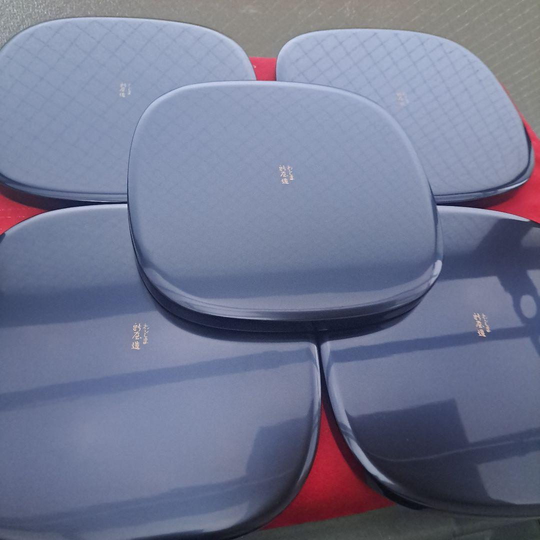 輪島塗 7.5寸 轡型 大皿×5客】布着本堅地 撫子 沈金