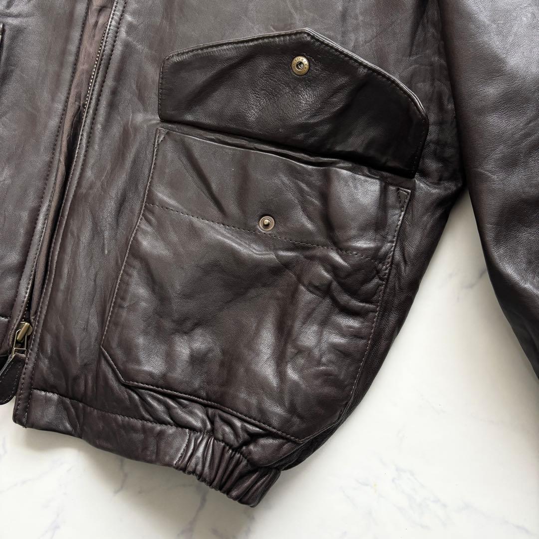 ノーティカ レザージャケット 羊革 短丈 ボックス型 ブラウン XL 相当