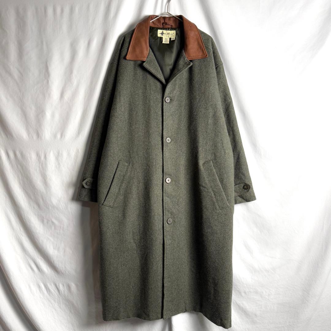 USA製 90s Eddie Bauer 襟レザー ウール ロング コート L - メルカリ