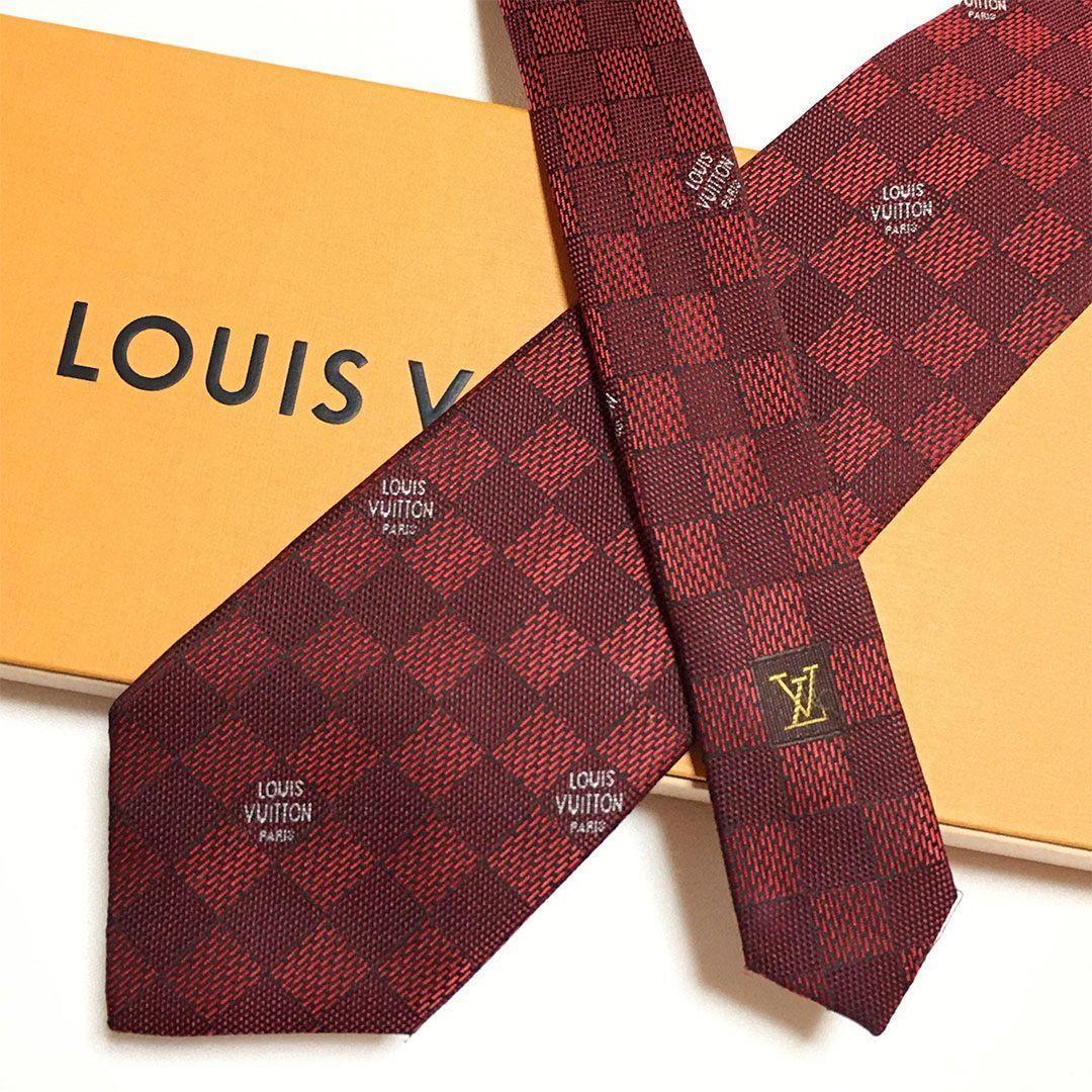 未使用級 ルイヴィトン Louis Vuitton ネクタイ レッド ダミエ - メルカリ