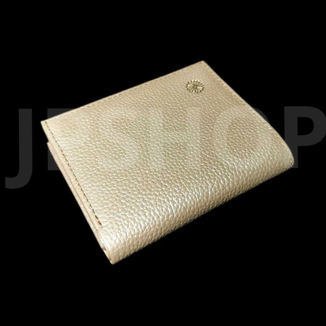 金運 皇居 がま口財布 2つ折り財布 シャンパンゴールド 本革 金色 天皇