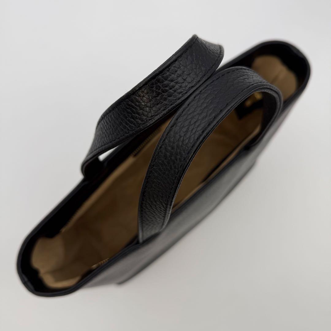 極美品】HushTug ハッシュタグ ジップミニトート ブラック シボ革