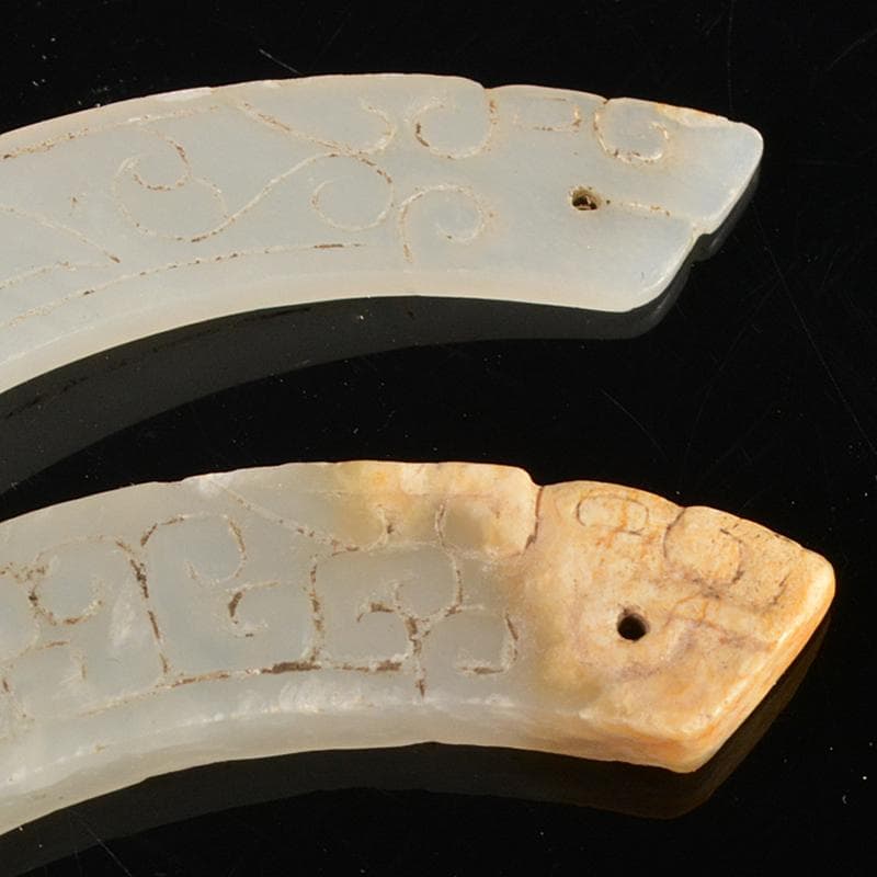 中国 玉石白玉彫刻 玉器 玉壁 玉飾 玉珮 2点まとめて M