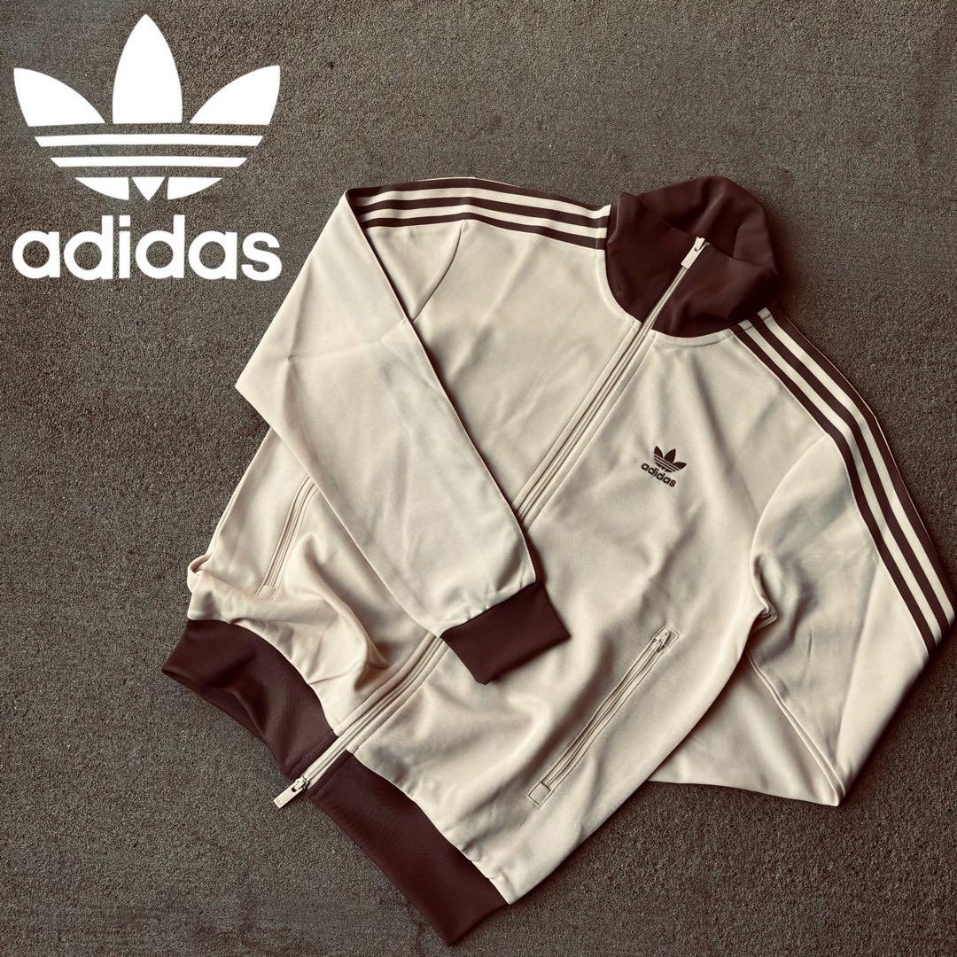 新品XL⭐️adidas トラックジャケット 刺繍 ベージュ×モカブラウン