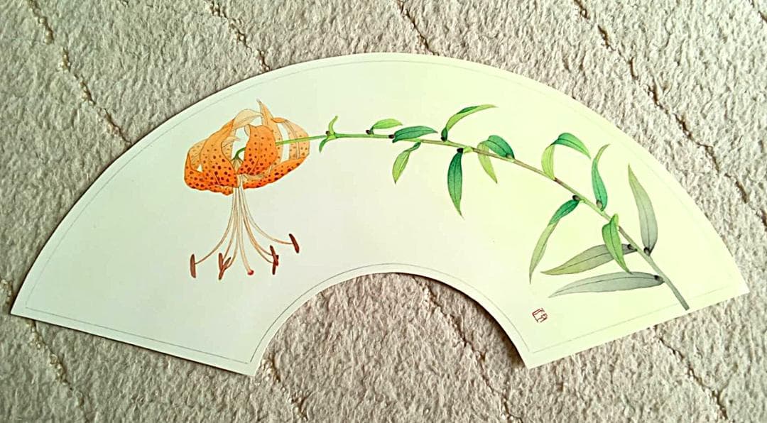 大幅 最終値下げです！ 山本敏雄直筆　扇面八重桜（春）＆鹿の子ゆり（夏）セット…