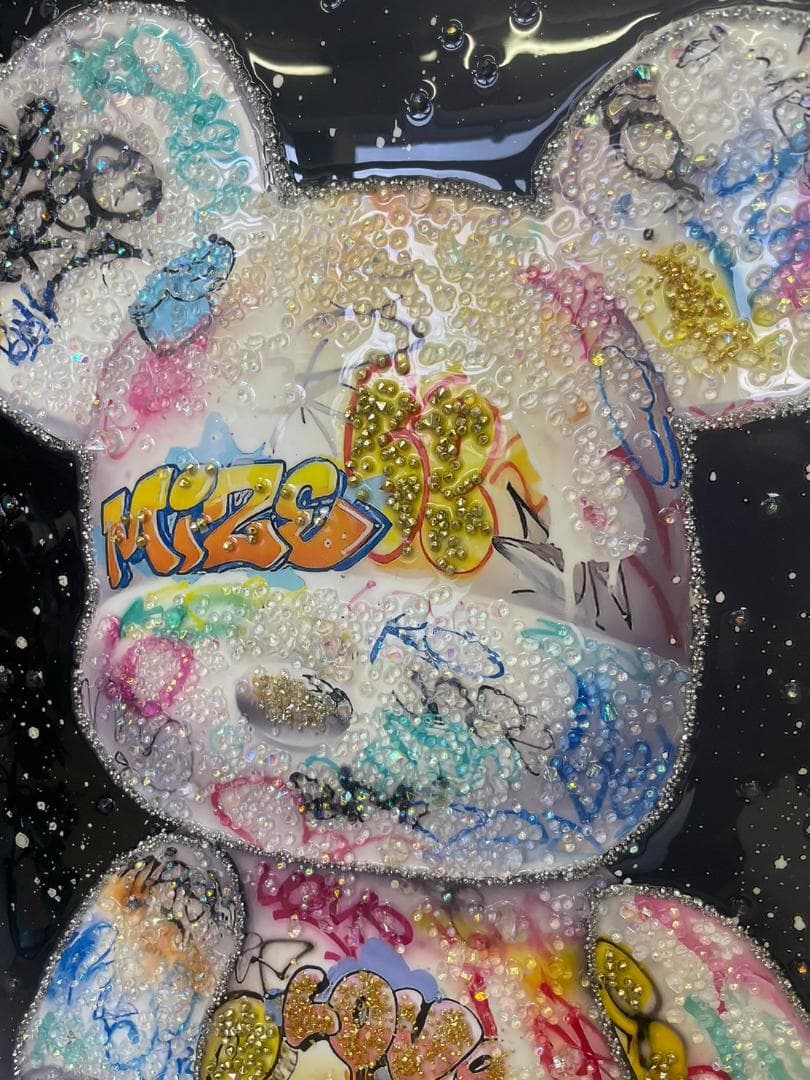 水晶絵 クリスタル ベア くま クマ 水晶 アートパネル 立体 絵画 額縁