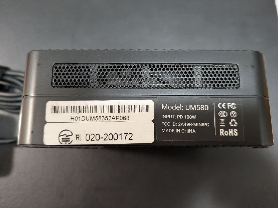 ミニPC Minisforum UM580 32GB RAM/512GB SSD