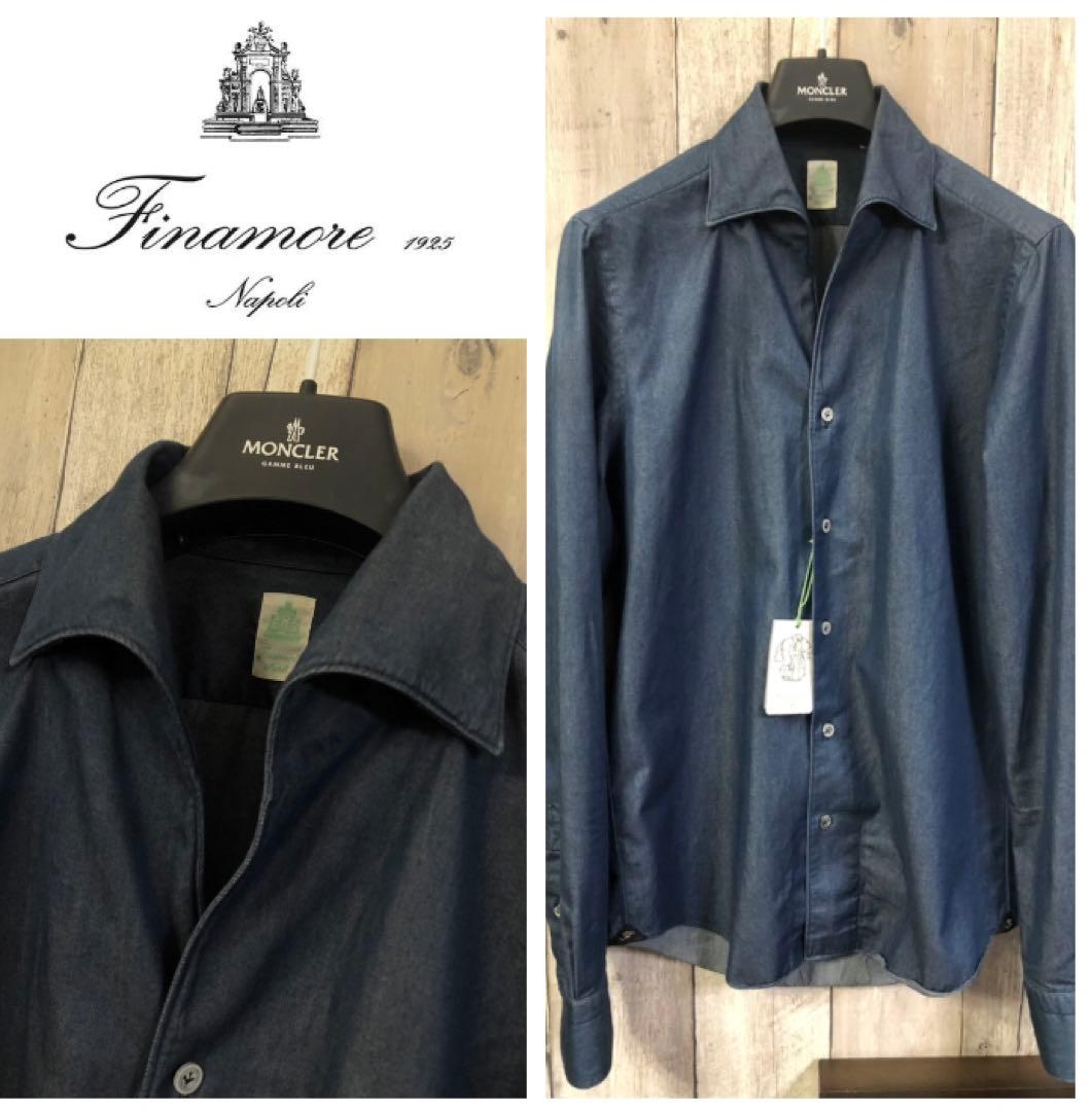 新作 フィナモレ MANUEL ワンピースカラー インディゴ デニムシャツ 38 ワンピースカラーリネンシャツ【MANUEL/J/SEUL】｜Finamore