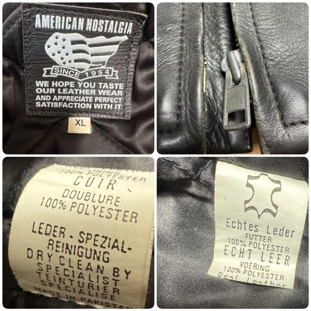 肉厚×短丈】90s 牛革レザー 中綿キルティング バイカージャケット XL