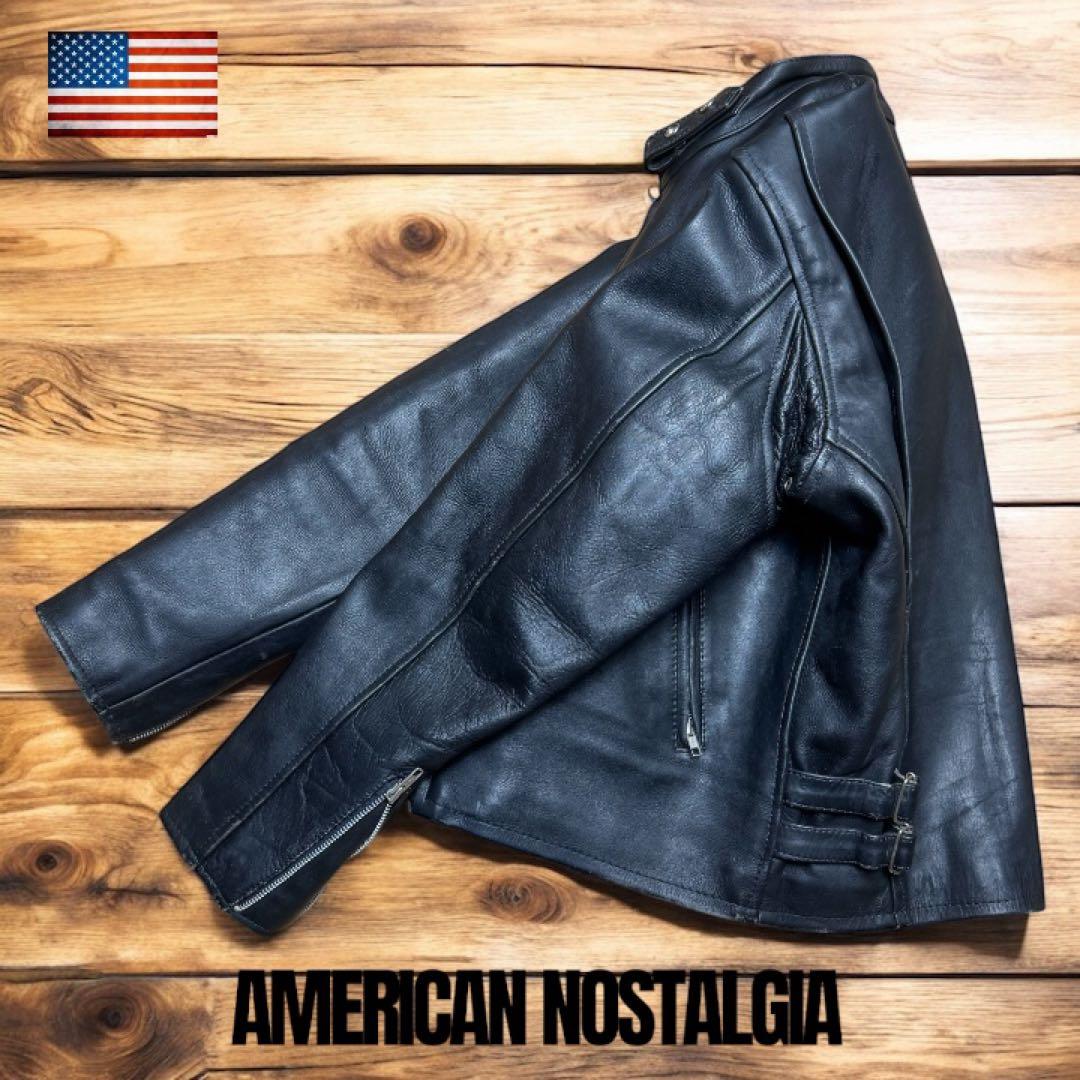 肉厚×短丈】90s 牛革レザー 中綿キルティング バイカージャケット XL