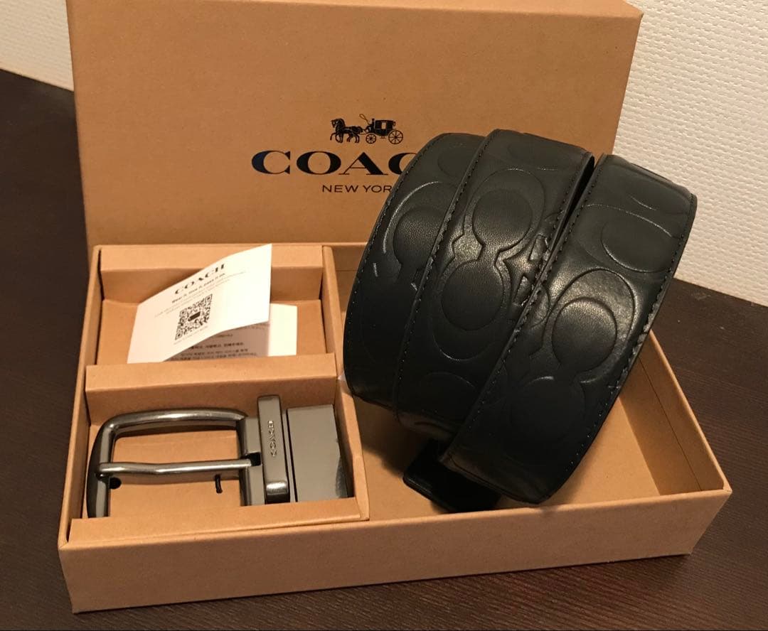新品coachコーチシグネチャーフリーサイズリバーシブルベルトギフト箱