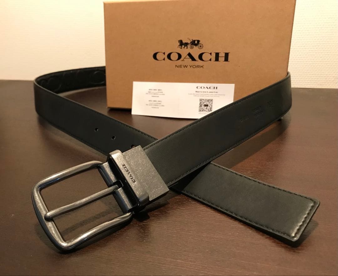 新品coachコーチシグネチャーフリーサイズリバーシブルベルトギフト箱