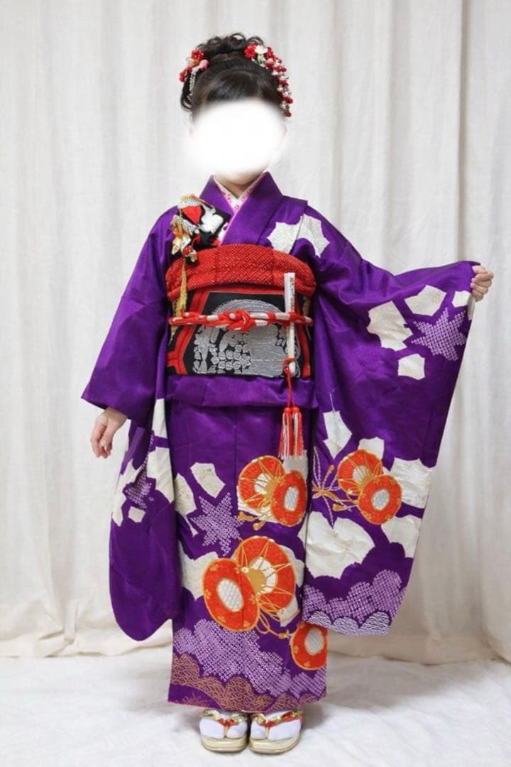 着物セット 7歳 正絹 紫色 だらり帯 七五三 ハーフ成人式 十三詣り