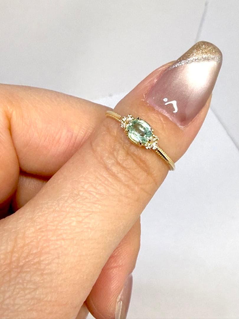 k10 ノワールドプーペ ミントカイヤナイトとメレダイヤのリング☆11号