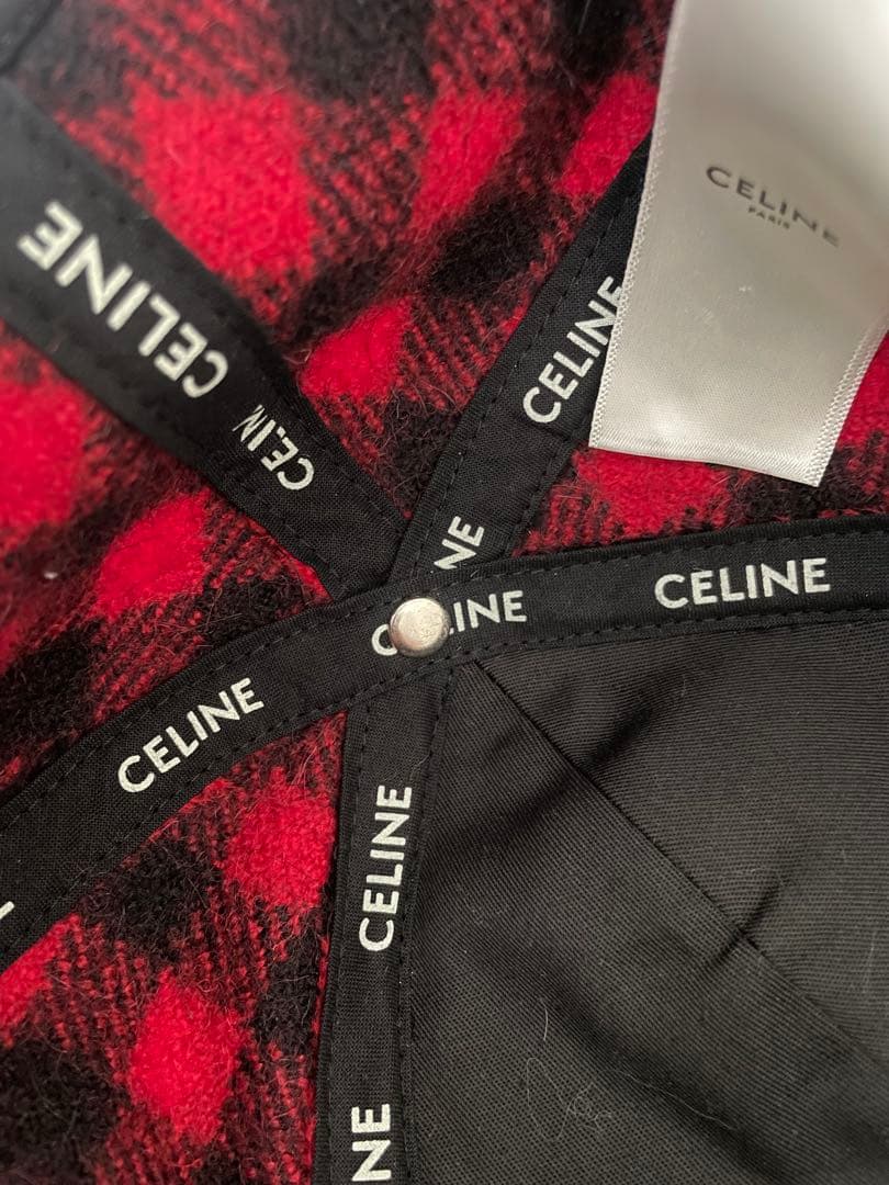CELINE セリーヌ ⭐️チェック柄 ベースボールキャップ レッド
