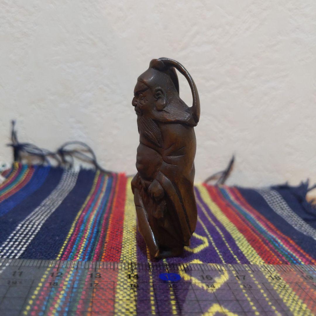 時代提げ物 緻密彫木製根付 在銘【鍾馗様】高さ約6.3cm