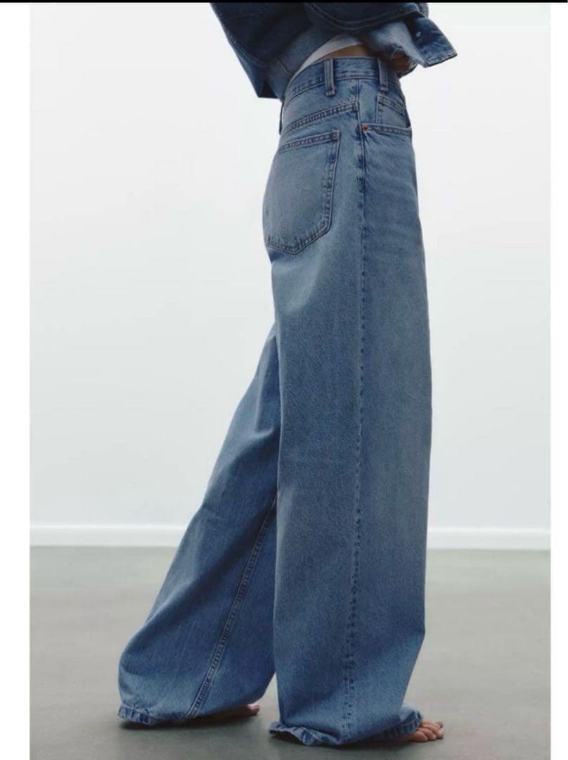 極美品】ZARA TRFハイウエストクロスオーバーワイドレッグジーンズ 38