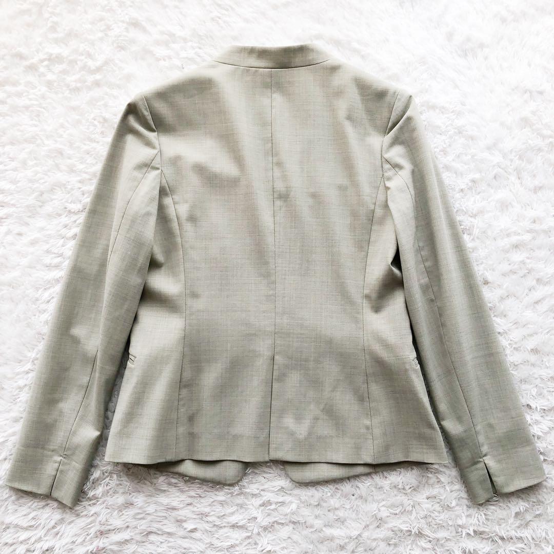 《グリーンレーベルリラクシング》ノーカラー　パンツスーツ　ウォッシャブル　36