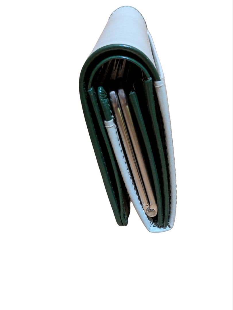 未使用】アニエスベー 二つ折り 財布 がま口 グリーン グレー バイ