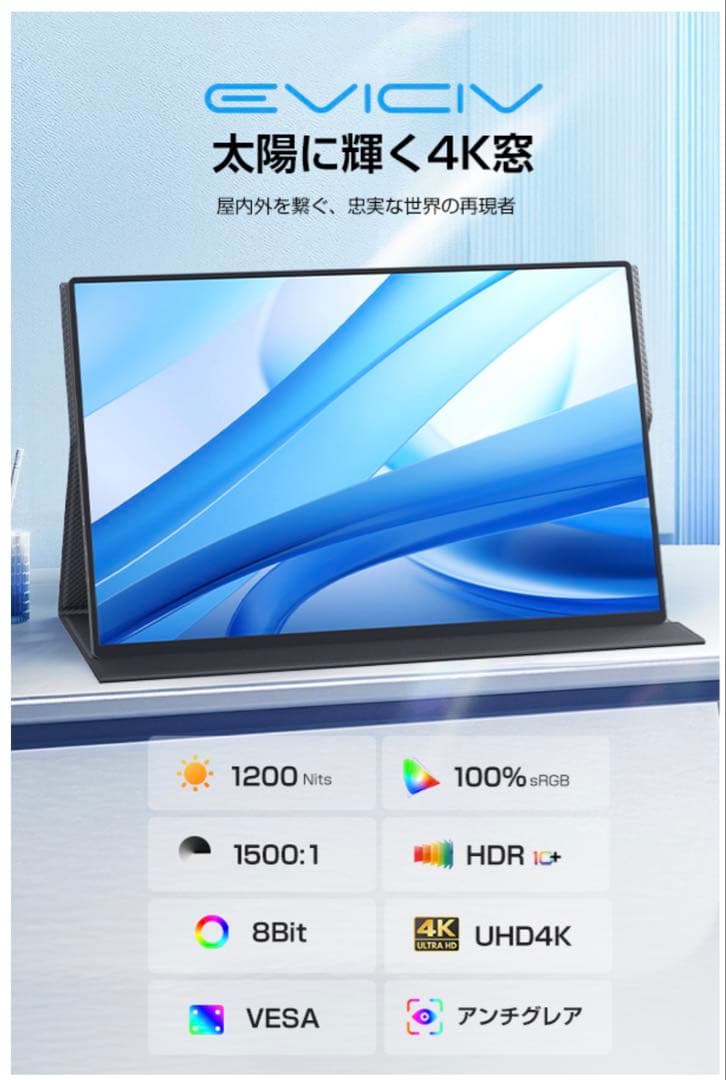 [中古品] EVICIV モバイルモニター 16インチ 4K IPSパネル