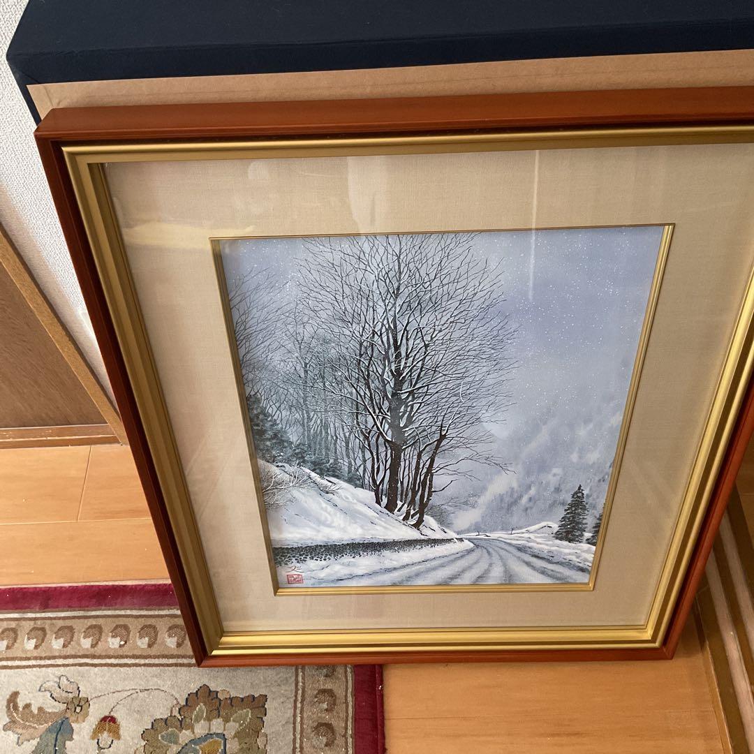模写 加山又造 日本画【風景画 冬 】 額装 共シール タトウ箱付 - メルカリ