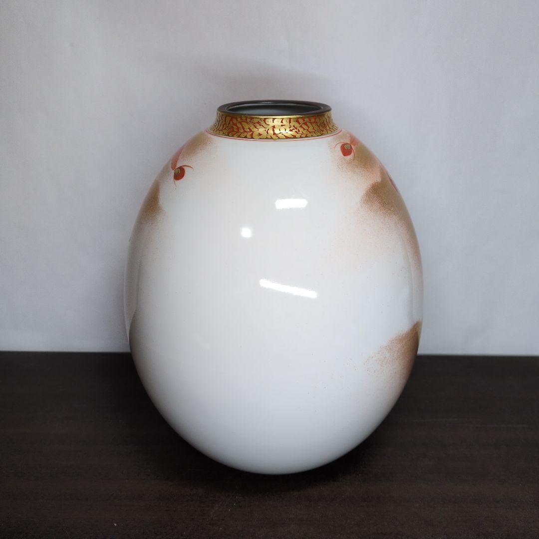 伝統工芸士 福田良則 作 九谷焼 金彩赤絵 鳳凰文 花瓶 高さ約24.5