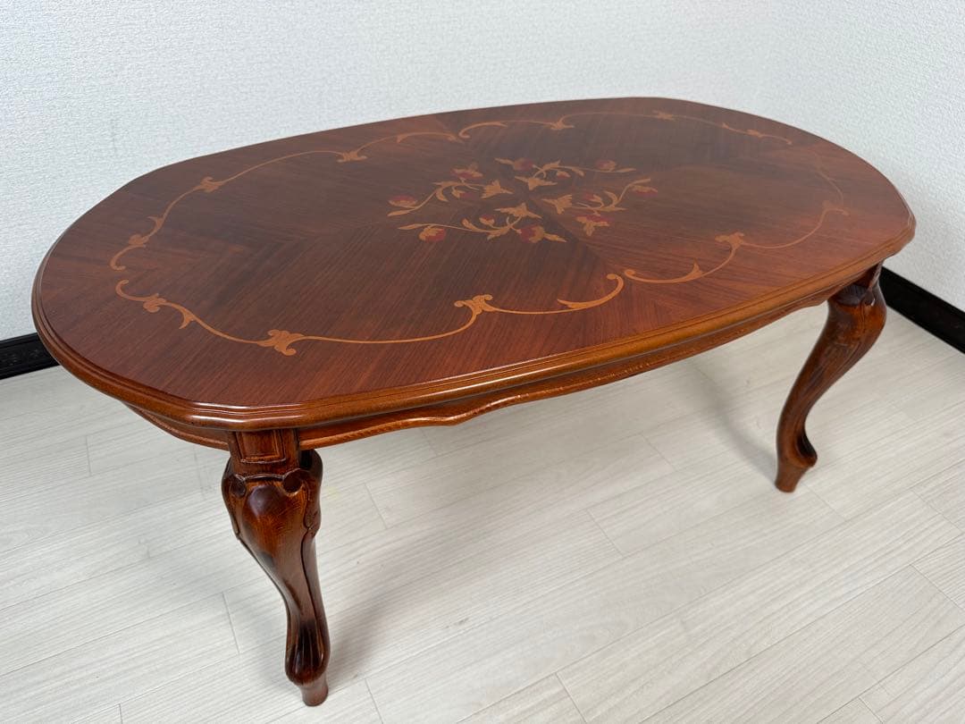 イタリア アンティーク 象嵌細工 センターテーブル 猫脚 彫刻 ※i4※ イタリア リビングテーブル センターテーブル 象嵌 ローテーブル