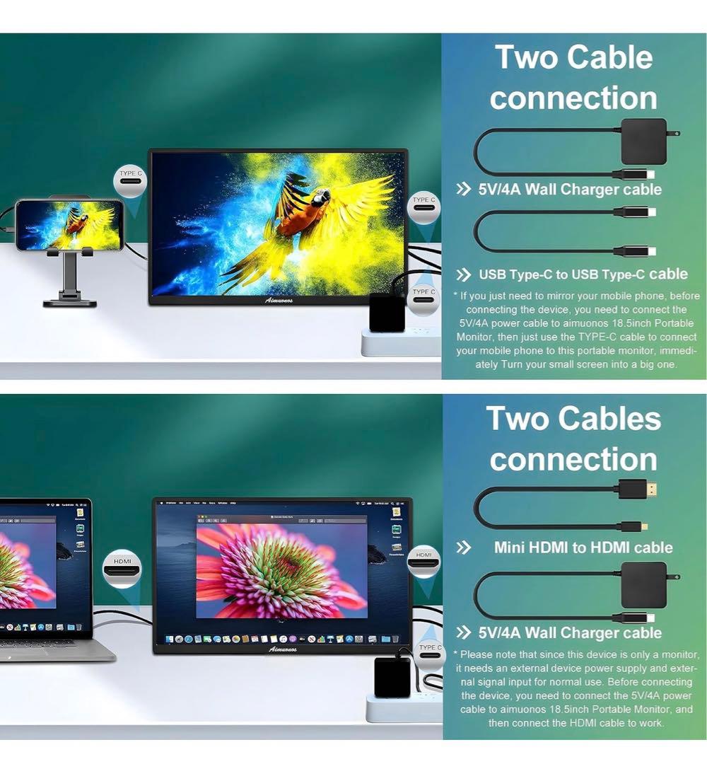 【aimuonos】PC 用ポータブルモニター 18.5インチ 120Hz