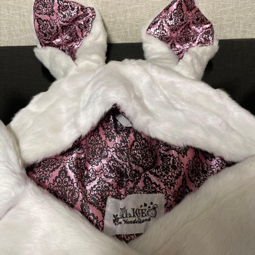 ディズニー フード付きマフラー 白うさぎ 時計うさぎ ファンキャップ