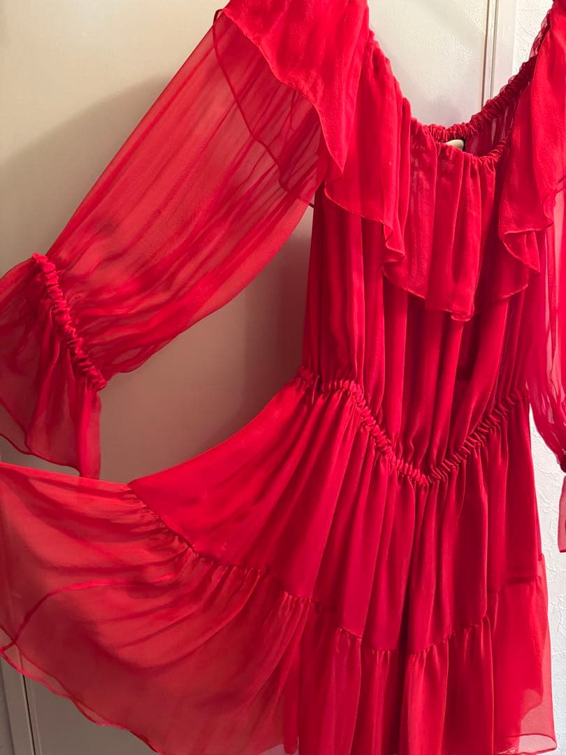 新品未使用！GUCCI グッチ シルクシフォンレッドドレス 46 格安早い者