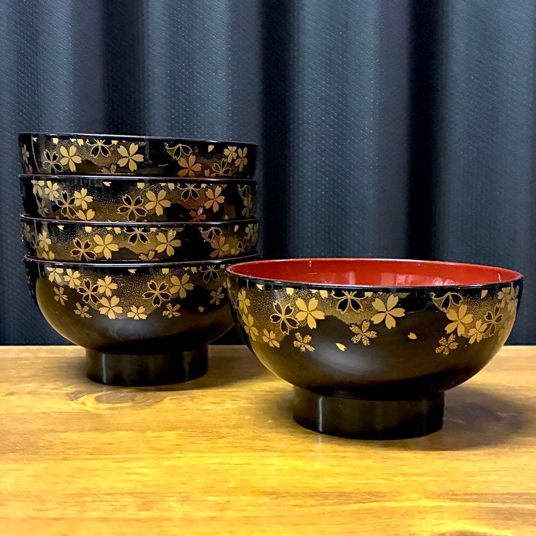 汁椀揃 5客セット 山中漆器 金桜 - メルカリ
